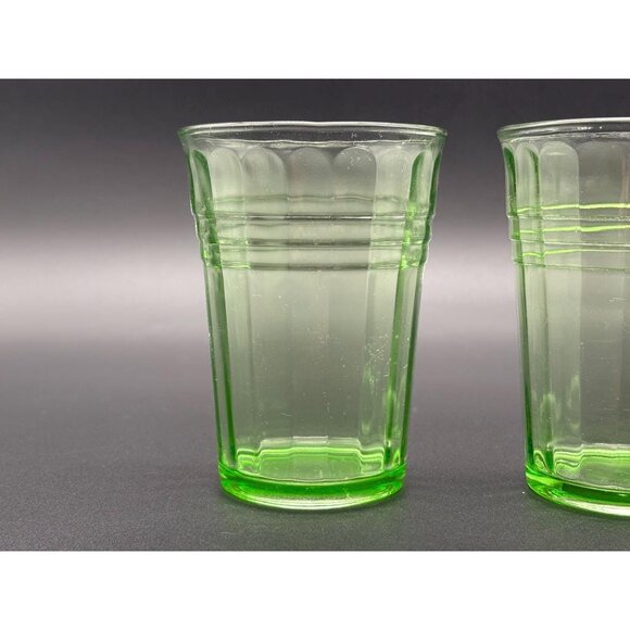 Vintage Hazel Atlas Moderntone Green Uranium Depression Glass Drinking Glasses - Picture 4 of 8